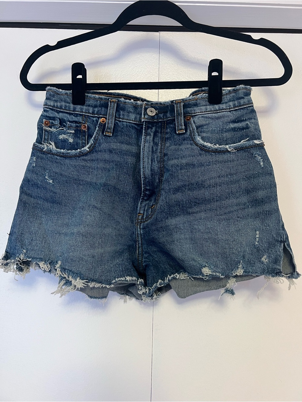 Abercrombie & Fitch Curve Love Distressed Blue Denim Women's Cutoff Shorts